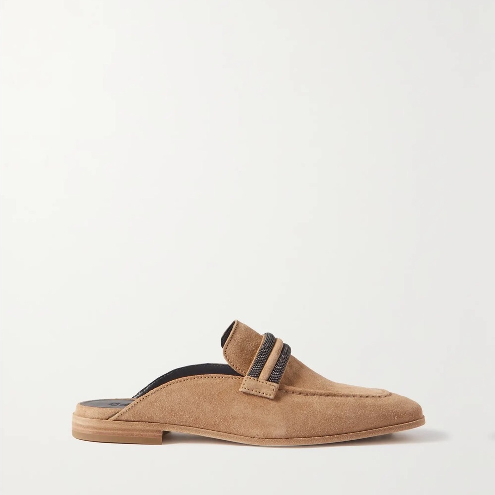 BRUNELLO CUCINELLI Suede loafers slip ons slippers flats embellished 38.5 $1250